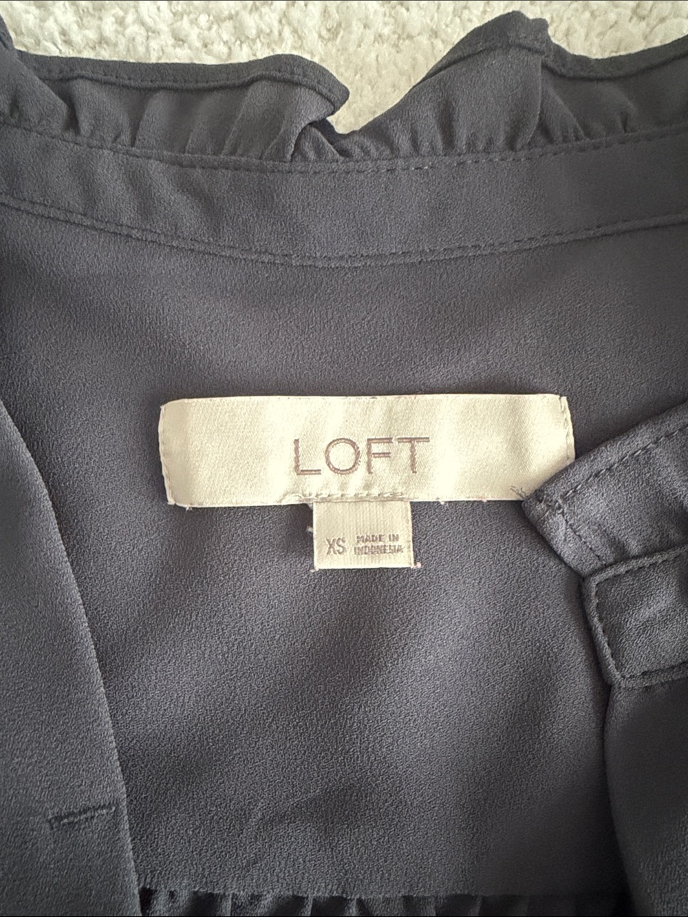 LOFT Dark Gray Ruffled Henley Shell Top - Picture 2 of 3